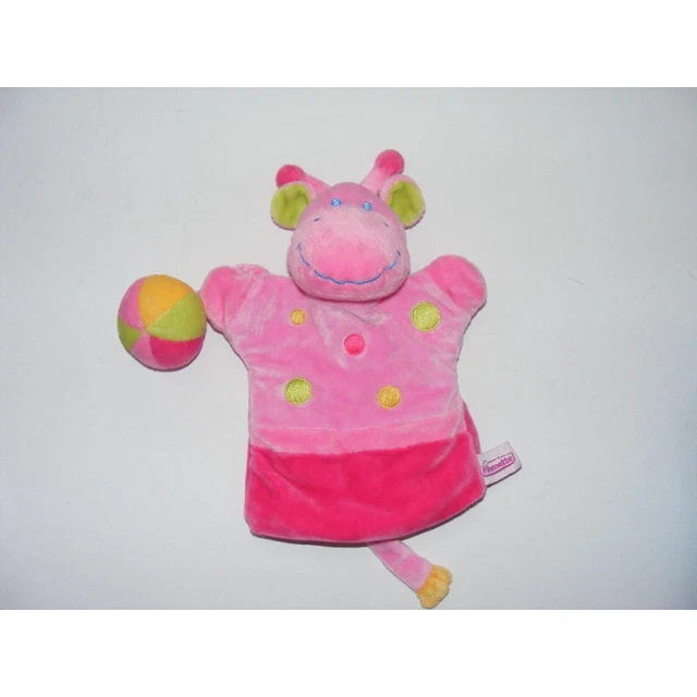 Doudou plat marionnette vache girafe rose balle POMMETTE - 2632