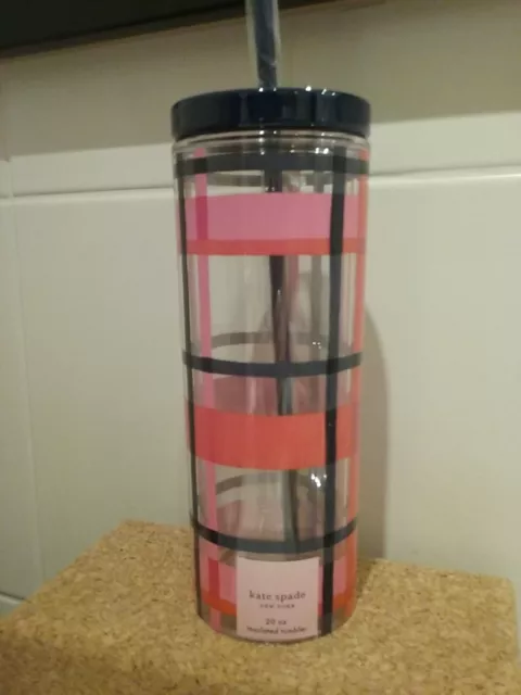 KATE SPADE 20 oz insulated tumbler acrylic, straw cold drink, Spring Paid, BNWT