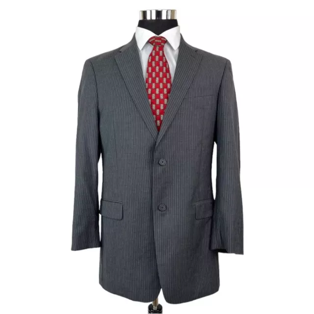 Tommy Hilfiger Mens Size 40L Wool Blazer Suit Jacket Sport Coat Gray Striped