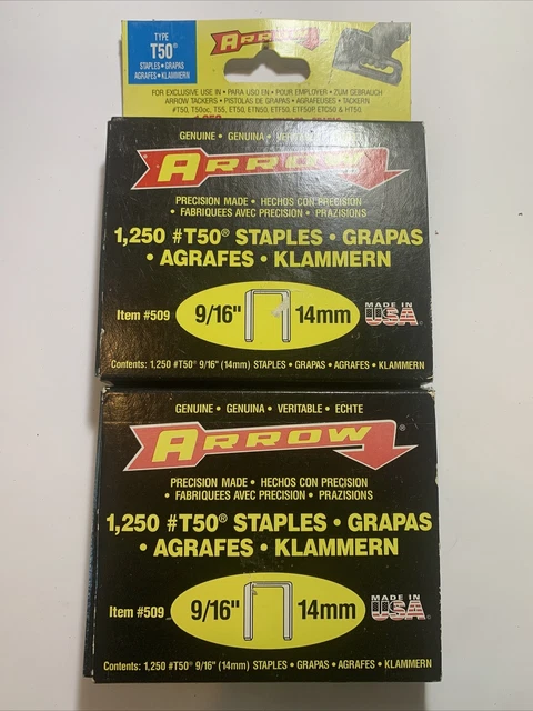 Lot of 2 T50 Staples  9/16" (14mm) Steel 1250/Pack  Arrow Fastener 509 -P6