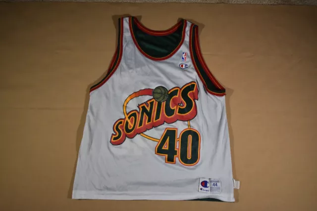 Shawn Kemp Reversible Seattle Supersonics Champion 90s Vintage NBA Jersey 44 M