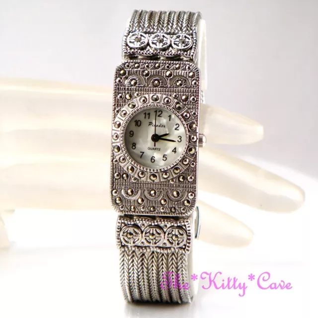 Silber Viktorianisch Deko Barock Gotisch Kette Armband Markasit Edelsteine Uhr