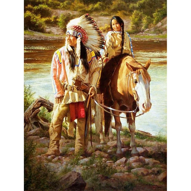 Kits de pintura al óleo de los indios por números hágalo usted mismo pintados a mano sobre lienzo decoración sin enmarcar