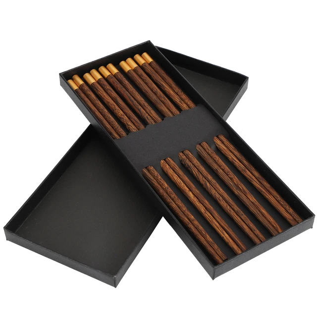 Juego de 5 pares de palillos de madera estilo chino Wenge vajilla artesanal segura