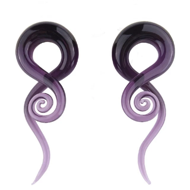 2Pcs Purple Ear Glass Spiral Tapers Plugs Tunnels Expander Hanger Gauges