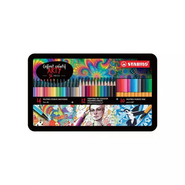 Coffret créatif ARTY STABILO 36 feutres et crayons Pen 68, Pen 68 Brush et aqua