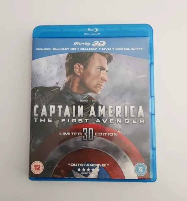 Captain America -The First Avenger (Blu-ray 3D, + 2d + Dvd, 2011) New. Cert 12