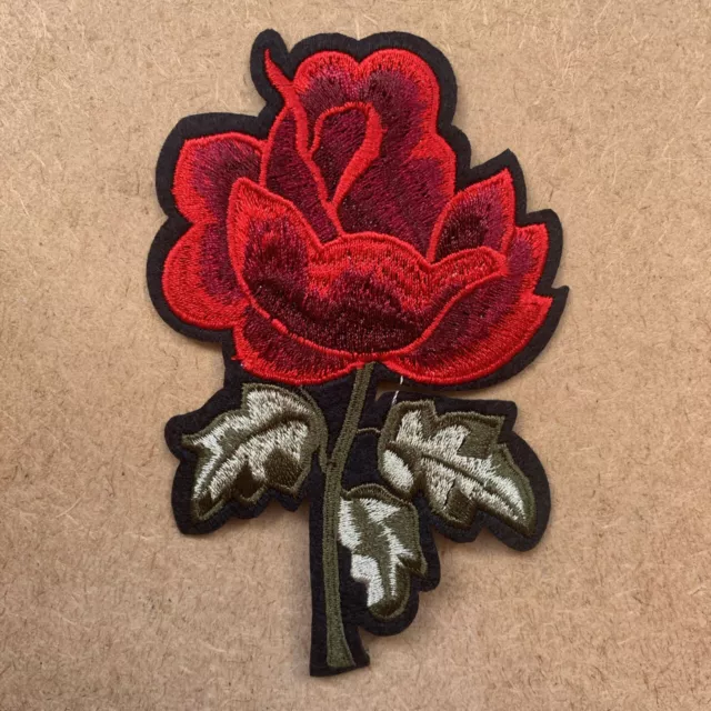 1pc Rose Red Flower Embroidered Patch Cloth Iron On Applique craft sewing #1547