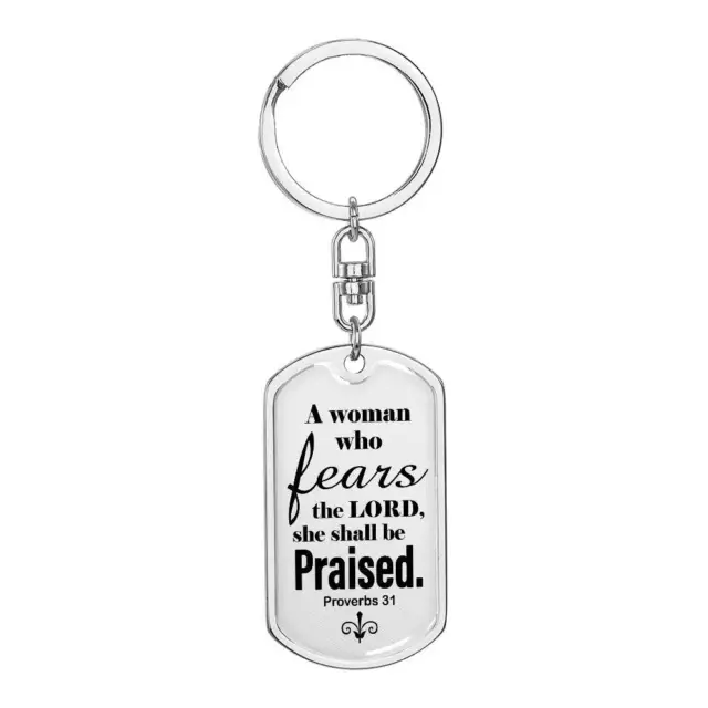 Proverbs 31 Woman of God Swivel Keychain Stainless Steel or 18k Gold Dog Tag