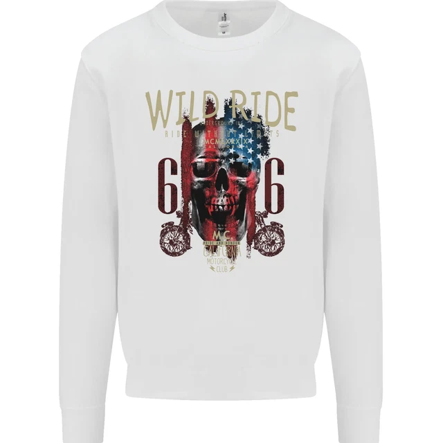 Biker USA Flag Skull Motorbike Motorcycle Kids Sweatshirt Jumper