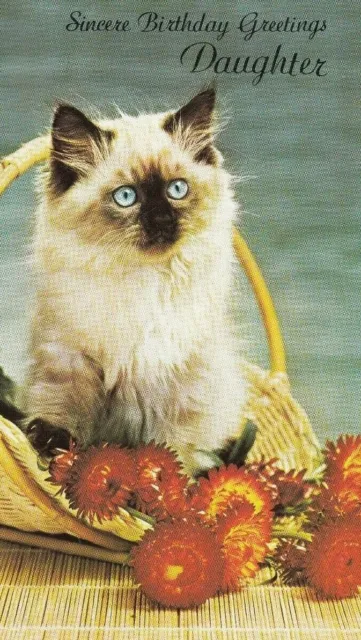 Daughter Happy Birthday Vintage 1970's Greeting Card Kitten Cat Cute Birman