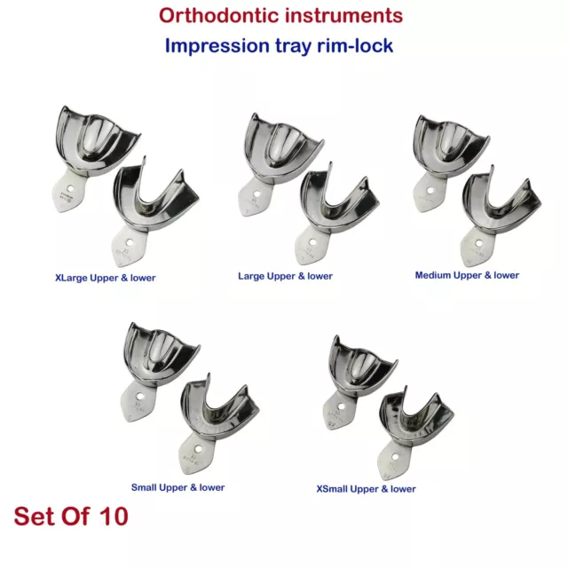 Set Of 10 - Portaimpronte in Alluminio per Adulti Non Perforated Solid Dentistry