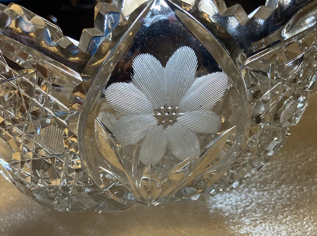 vintage Clear American Brilliant cut glass Fruit Bowl with etched flower