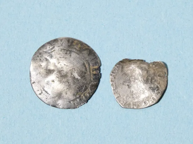 2 x Hammered Silver Coins Charles I 1d & Elizabeth I 2d / Half Groat #A1