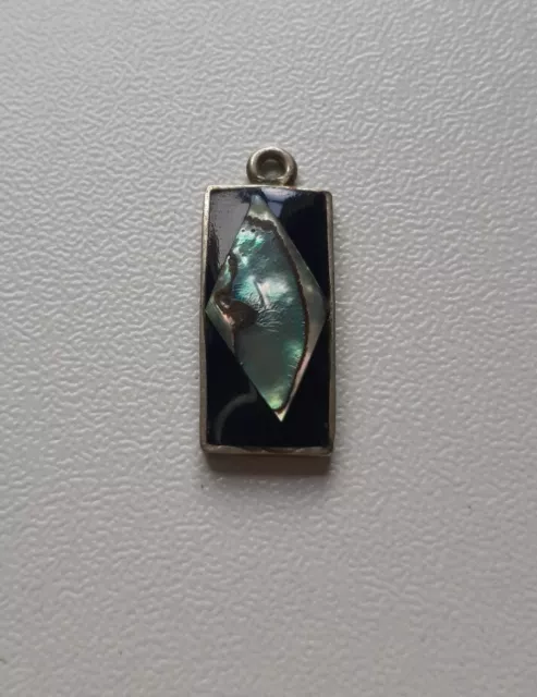 Vintage Alpaca Mexico Silver Abalone Diamond Shape Inlay Small Pendant/Charm