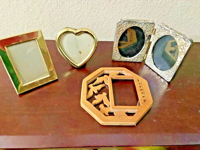 Lot of 4 vintage assorted small picture frames-metal,wood, pewter? (double frame
