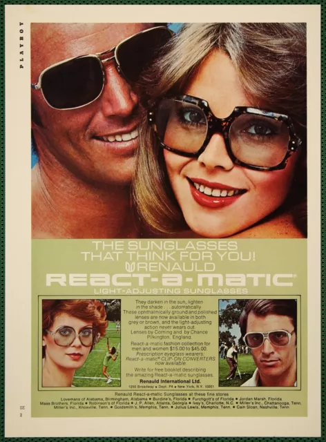 Renauld React-a-matic Light Adjusting Sunglasses Vintage Print Ad 1974