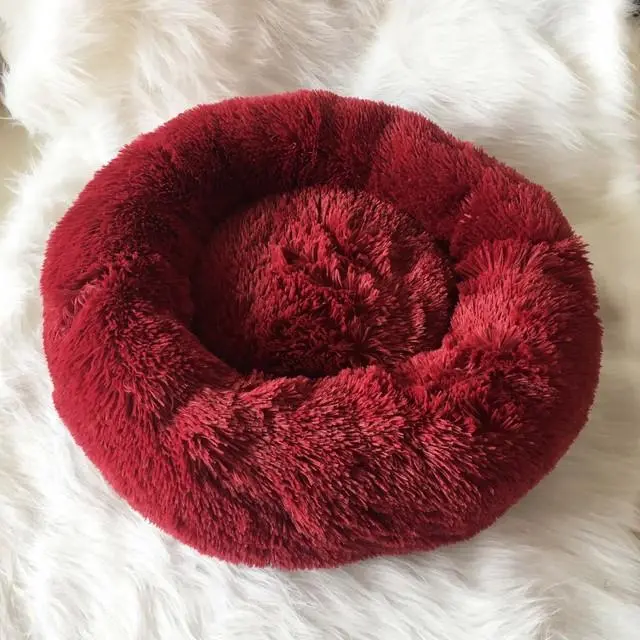 Donut Plush Bed Dog Cat Pet Calming Round Soft Warm Fluffy Kennel Sleeping Nest