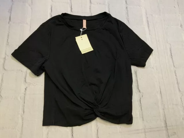 Jinkesi Twist Front Crop T-Shirt, Womens Size Medium, Black MSRP $21.99