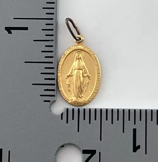 Vintage Catholic Miraculous Mary Gold Tone Petite Religious Medal 2