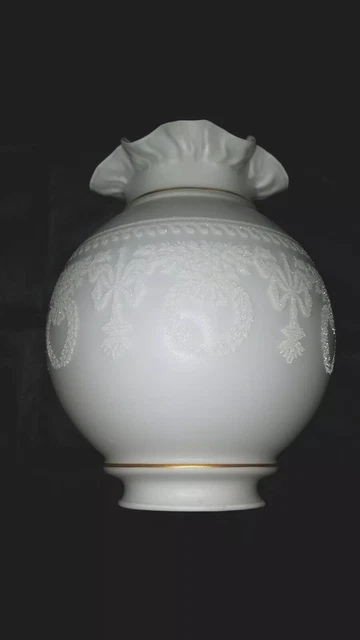 Vtg Large Victorian VV MADE IN FRANCE Satin White Embossed Glass Lamp Shade 5