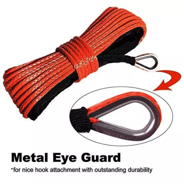6mmx15m Synthetic Winch Line Cable Rope 7700 LBs w/ Sheath For Car SUV ATV UTV