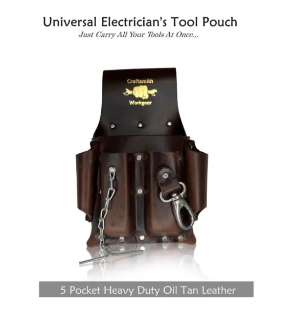 Electrician Tool Pouch Durable Leather Tool Pouch 5 Pockets Tape Holder Key Hold