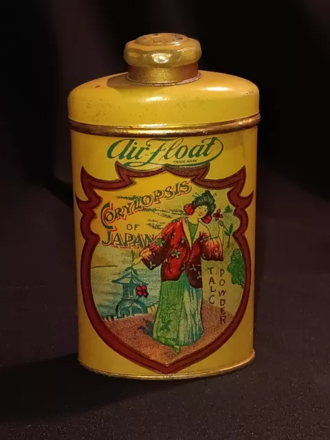 Antique Air Float Corylopsis of Japan Talcum Puff Talc Powder Tin Litho Can Bath