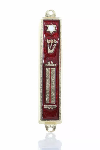 Gold plated Mezuzah Mezuza Red Case 7cm Judaica Jewish 10-comments Israel