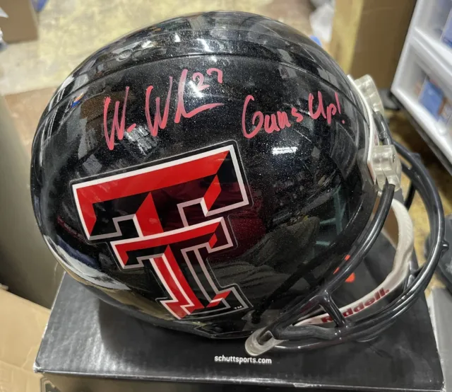 Wes Welker Signed Texas Tech Full Size W/Inscript Helmet Beckett NCAA Patriots