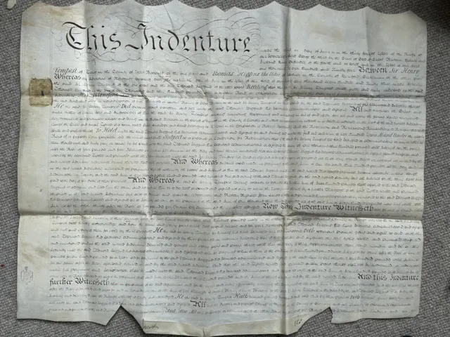 1794 Indentured Property Deed, Sir Henry Tempest, Dymock, Ryland, Gloucester