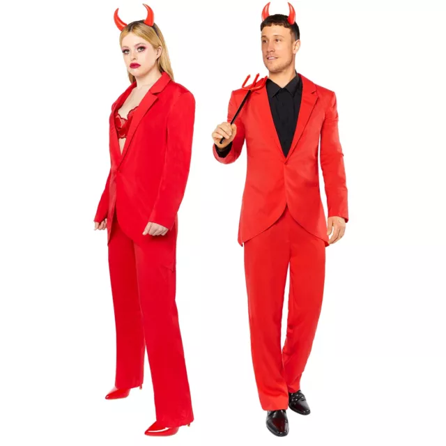 Adults Devil Suit Fancy Dress Halloween Costume Mens Womens Ladies Demon Satan