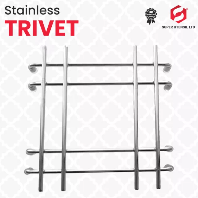 TRIVET Stainless Steel Chrome Cooking Rack Square With Stand Pot Pan Stand Hot