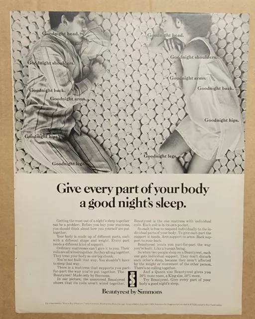 Nostalgic Vintage 1968 Print Ad Advertisement Beautyrest by Simmons Good Sleep