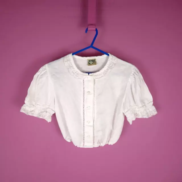 Camicia popolare VINTAGE RAGAZZA cotone lino bianco crop prairie anni '90 Drindl età 9