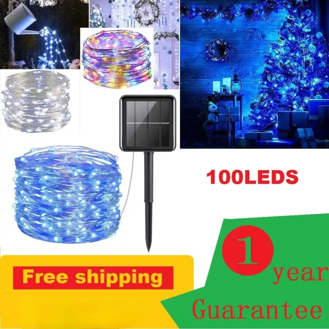 Outdoor Solar LED Copper Wire Fairy String Strip Lights Waterproof Garden Decor
