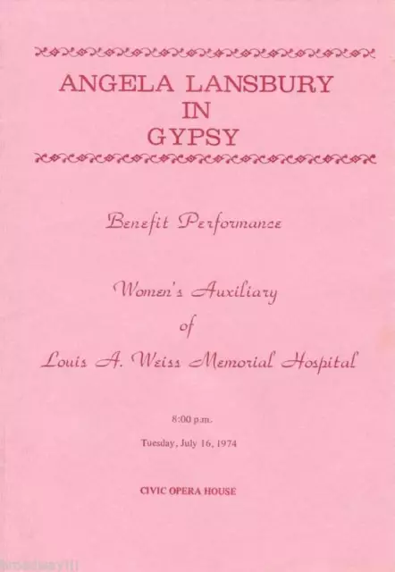 Angela Lansbury "GYPSY" Stephen Sondheim / Jule Styne 1974 Benefit Program