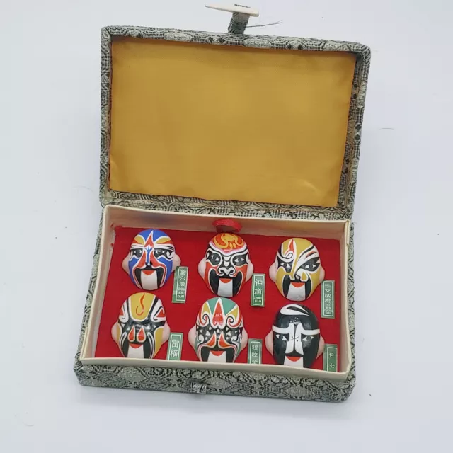 Kabuki Theatre Beijing Opera Chinese Mini Hand Painted Masks Set of 6 in Box