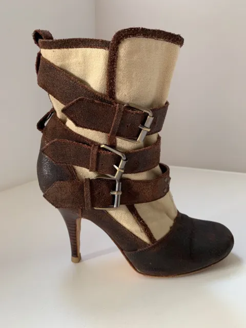 Mollini Women's Leather/Canvas Ánkle Boots Size AU 7