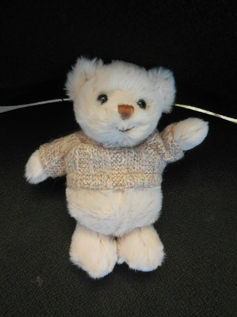 doudou peluche ours beige crème pull laine BUKOWSKI 18cm