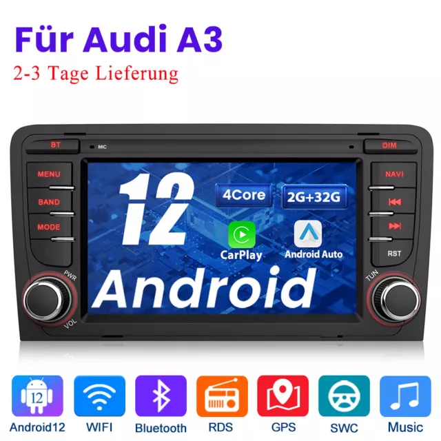 Android 12 Stereo Autoradio Für Audi A3 8P 2003-2012 GPS NAVI SAT BT USB  DAB+ 7