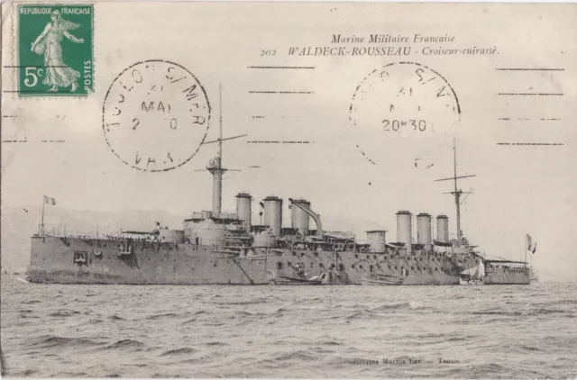 CPA 83 MARINE MILITAIRE Toulon Le WALDECK ROUSSEAU Croiseur Cuirassé LORIENT1914