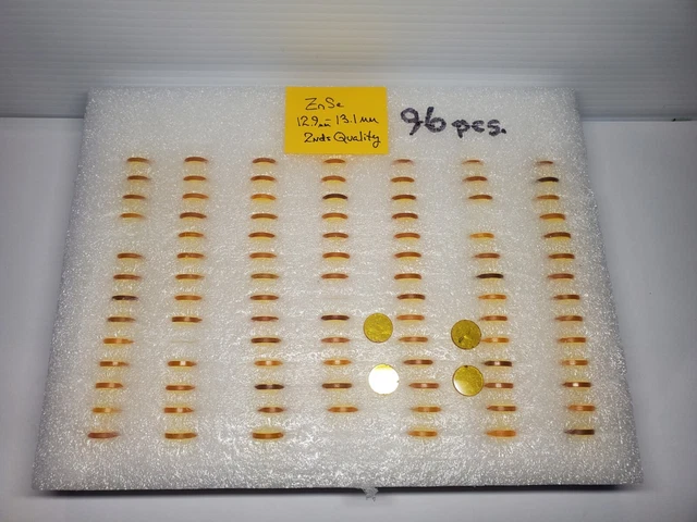 96 PIECES ZNSE Zinc Selenide Crystal Plano Optics 2nds Quality 12.9mm to 13mm IR