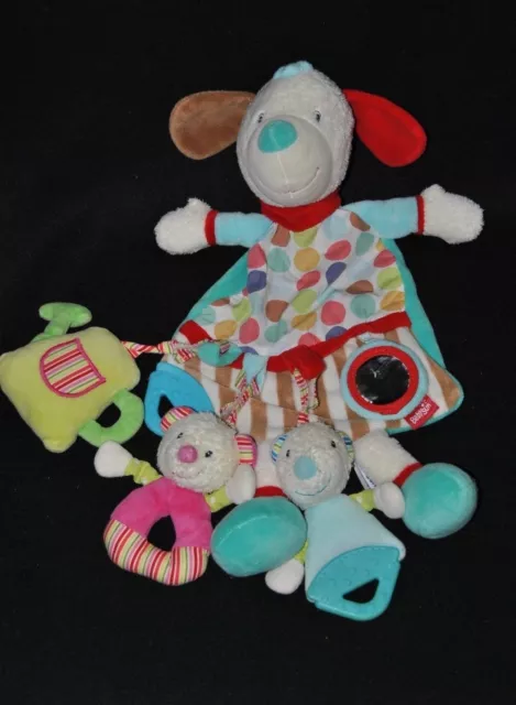 Peluche doudou chien blanc plat BABYSUN miroir arrosoir ours grelot TTBE