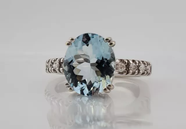 Vintage 14k EFFY Oval Cut Aquamarine And Diamond Ring Size 6.25