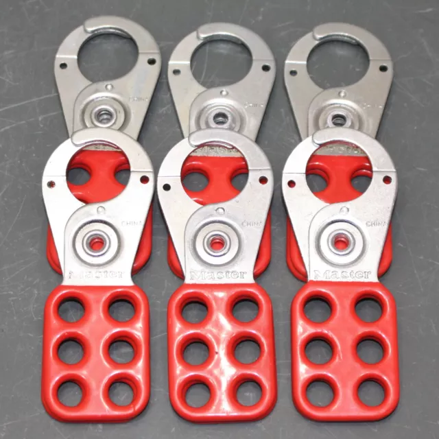 (6) Master Lock Standard Lockout Hasps 420, 6 Hole, 3/32" Shackle Padlock, Red