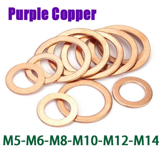 Copper Flat Gasket Metal Round Seal Washer O Ring Nut for Oil Pan Plug M5 to M14