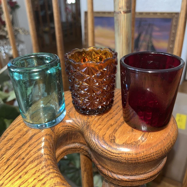 Vintage Set of 3 Toothpick Holders Amber Ruby Aqua