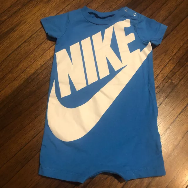 NIKE Baby Romper Shortall Logo Size 9 Mo 1 Piece Bodysuit Royal Blue White