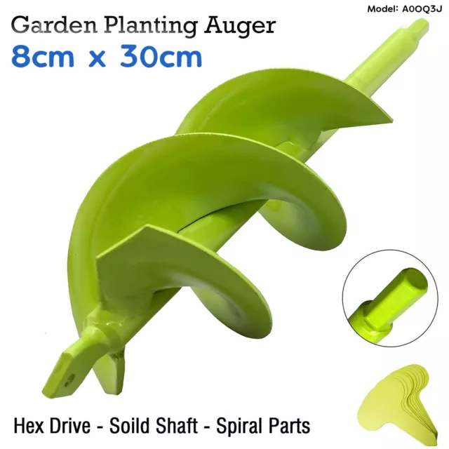 Garden Planting Auger 8cm x 30cm Spiral Hole Drill Bit Earth Planter Hole Digger